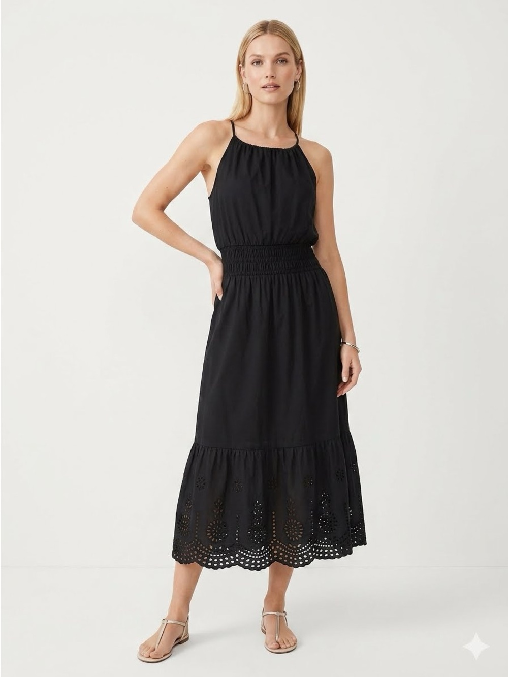 ANN TAYLOR Black Tiered Ruffle Hem Sundress L Large $129 KL NWT